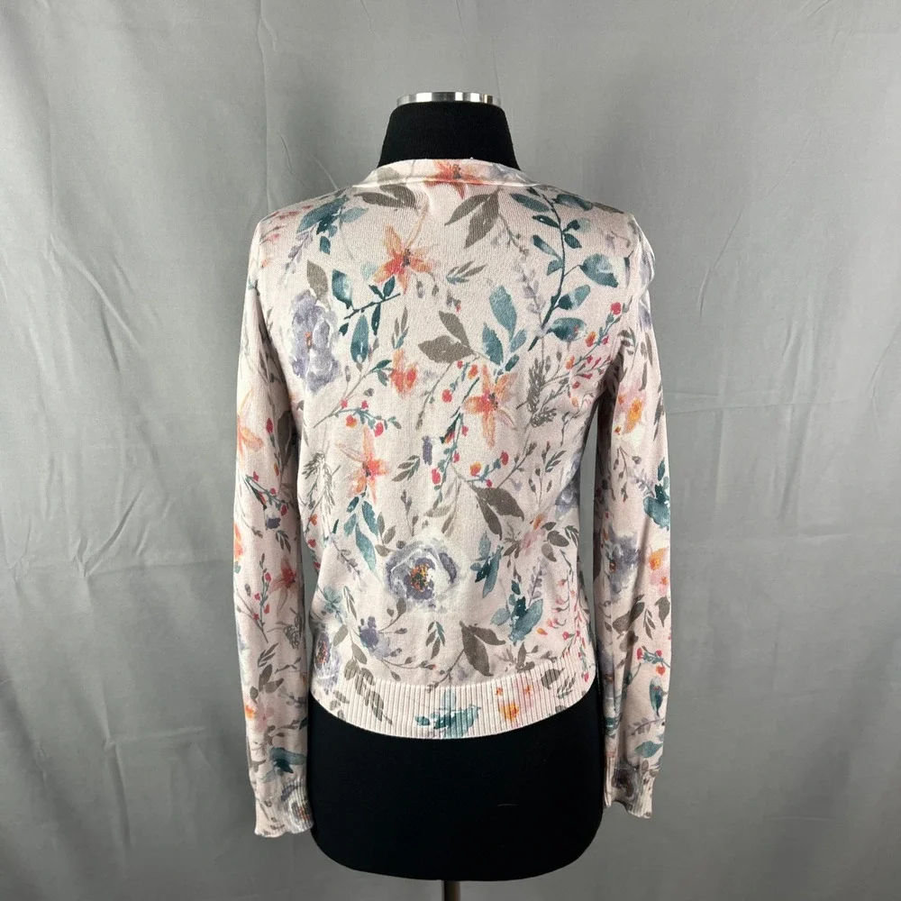 Sundance Cardigan Sweater Womens XS Multicolor Floral Cotton Ribbed Knit V Neck